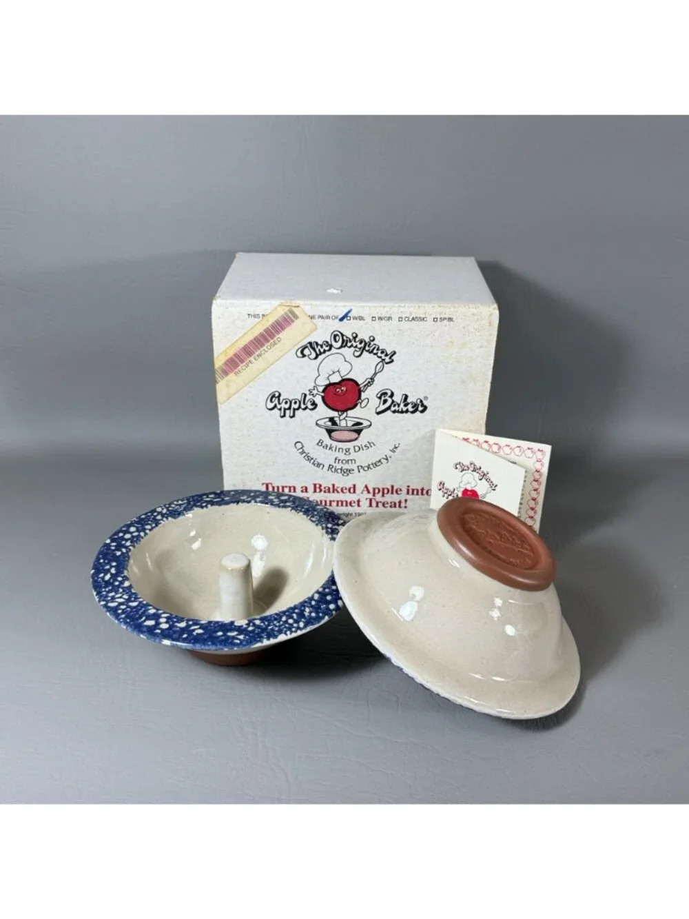 Set of 2 Christian Ridge Pottery The Original Apple Baker Stoneware Dishes Boxed